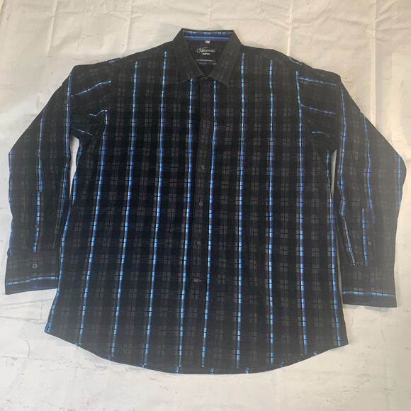 Men's Visconti Uomo 2Ply Mercerized Cotton Black/Blue Dress Shirt Size XXL - Picture 1 of 6